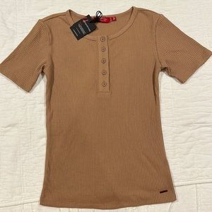 N:philanthropy Perri Taupe Short Sleeve Buttons T-shirt Small #J